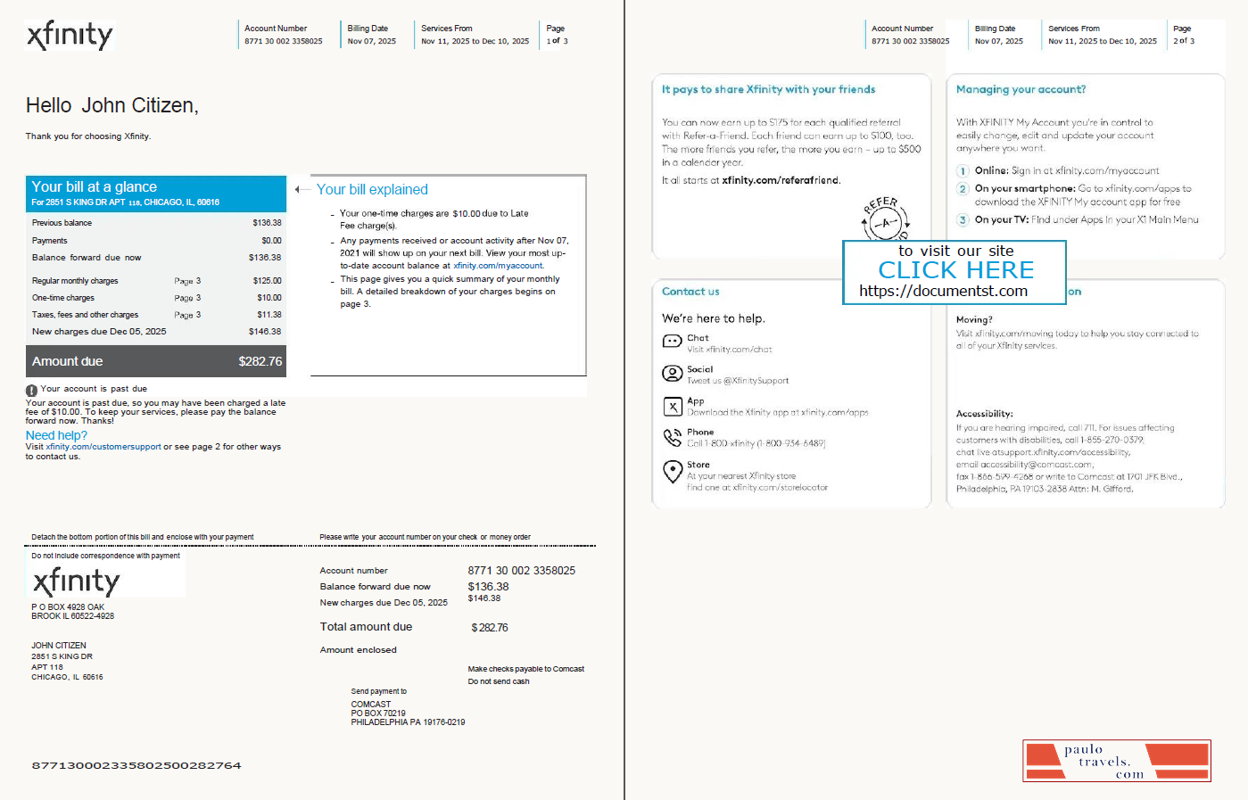 USA Xfinity utility bill template in Word and PDF formats, 3 pages, version 2, 1 2 pages